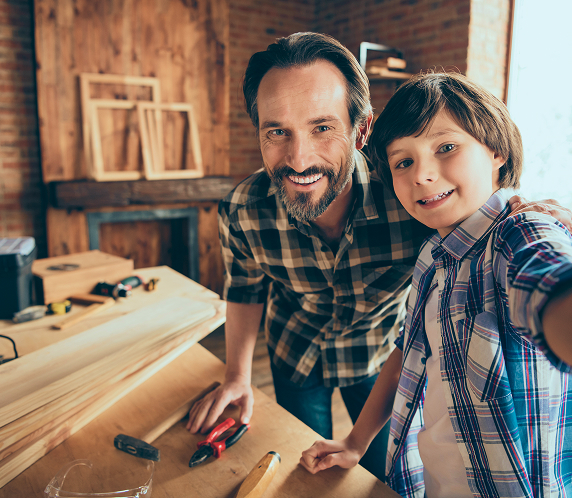 Father and Son in workshop