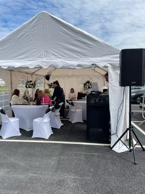 Diner tables inside tent